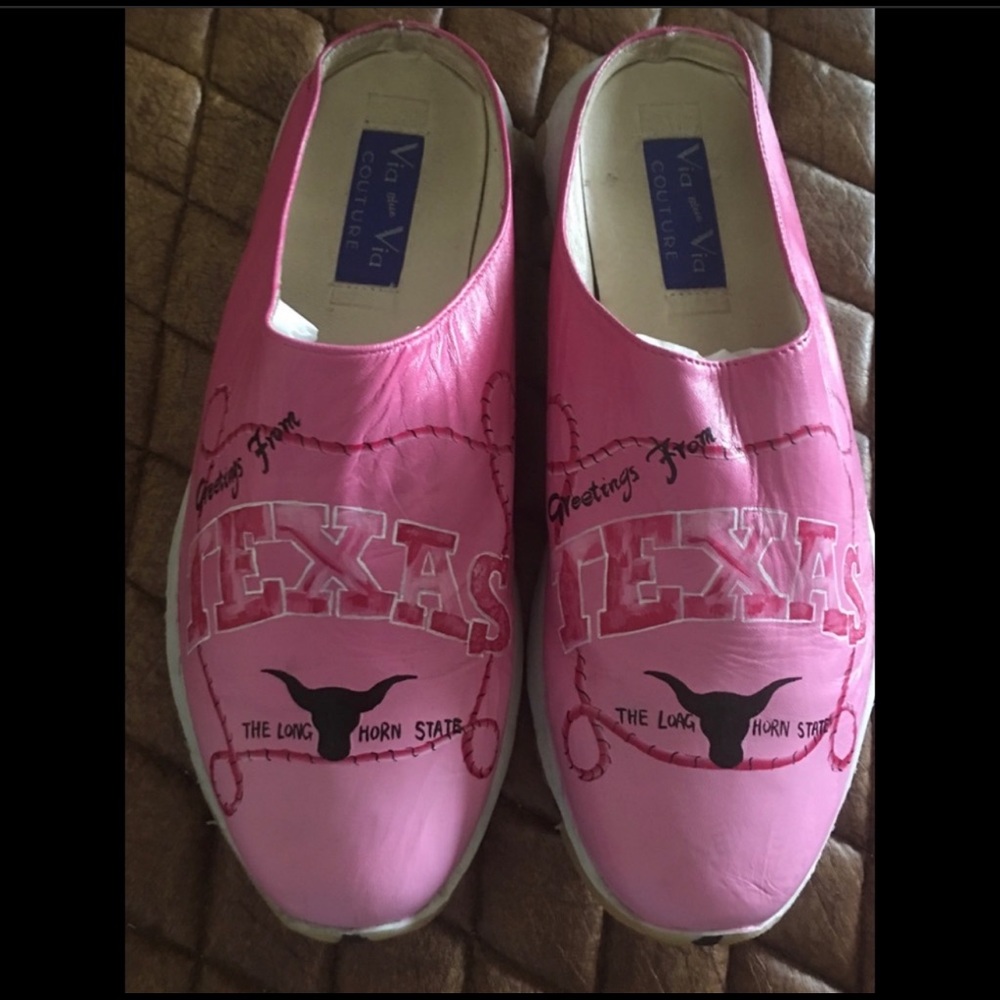 Unique Pink Handpainted Pink Longhorn Mules